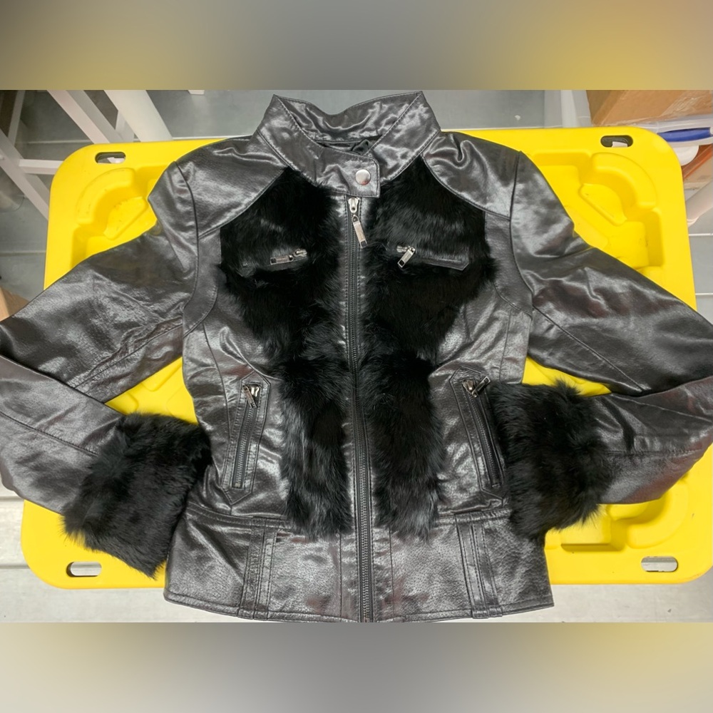 NEW Genuine Leather Real Fur Moto Jacket Coat XS